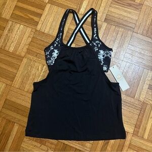NWT Mono B Women’s Small Active Wear Tank Built In Sports Bra Blk/white Tye Dye